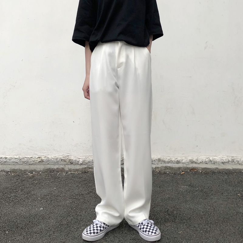 한국 패션 드레이프 정장 바지 2021 여름 루즈핏 스트레이트 레그 팬츠 십대 캐주얼 의류 시크한 스트리트웨어